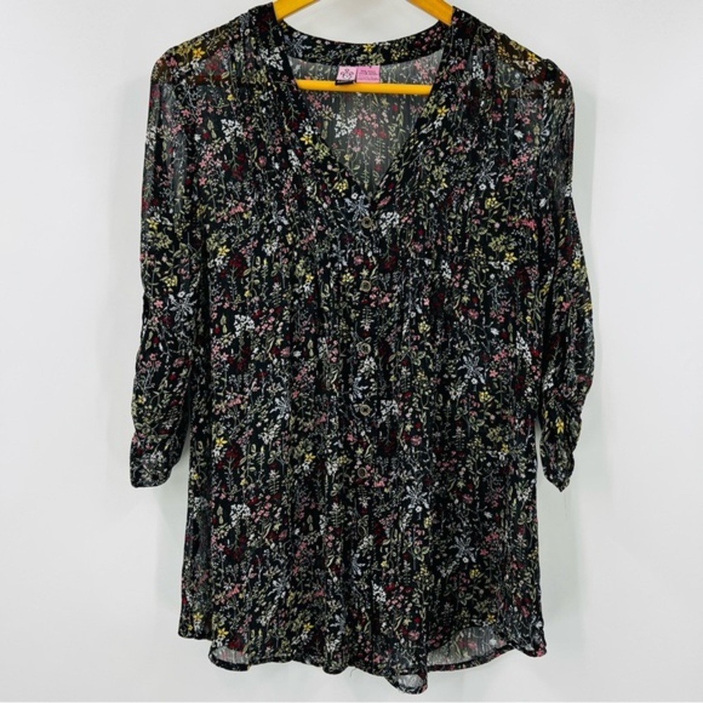 Love on a Hanger Black Floral Semi Sheer‎ Women's Top Y2K Size Small